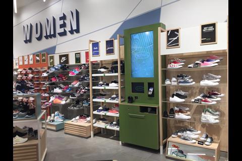 Schuh kiosks are now flushed into the store design with the option to order shoes and pay using cash or card at the screens